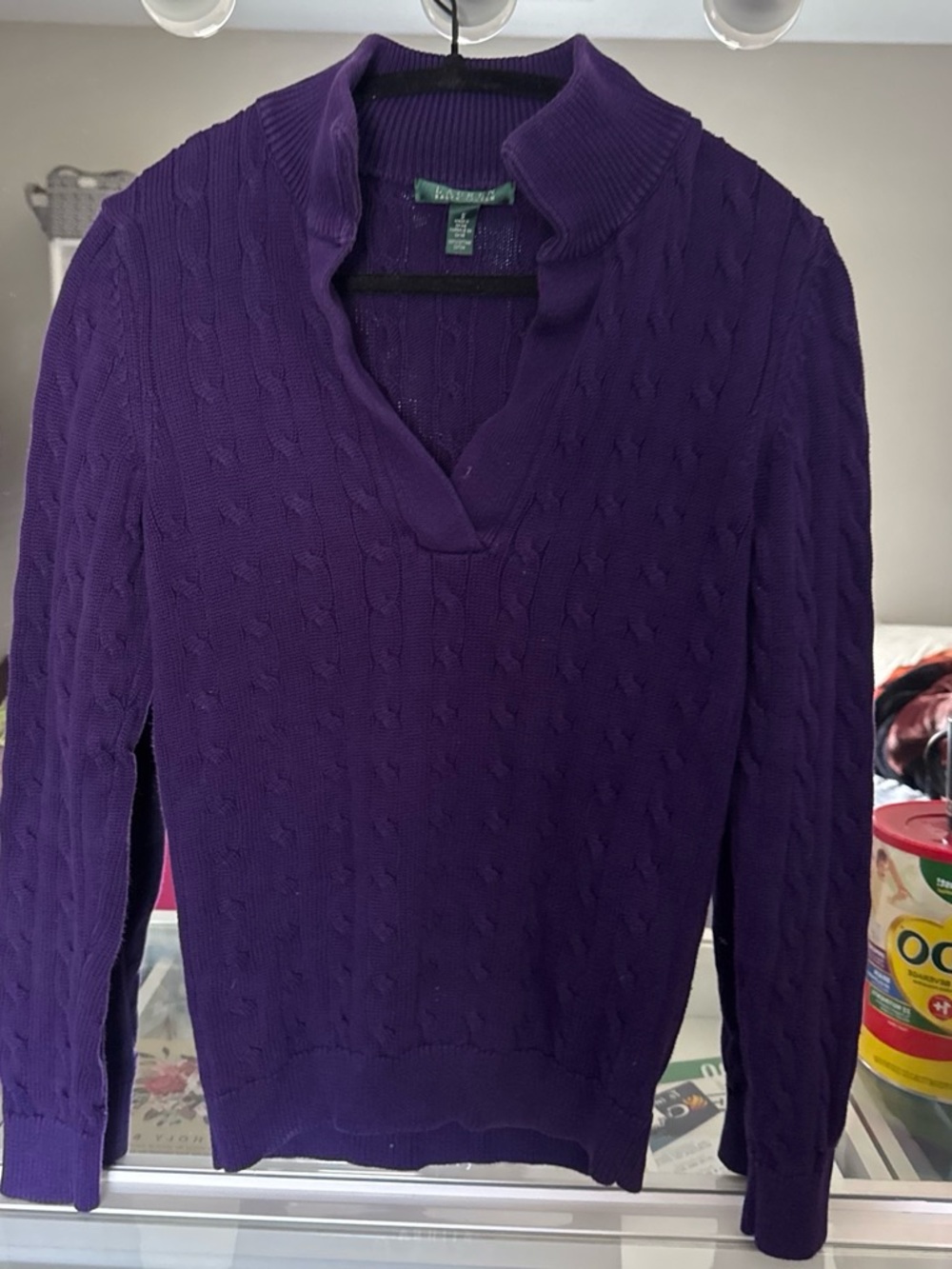 Ralph Lauren Purple Cable-Knit V‑Neck Pullover